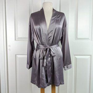 Victoria's Secret Short Satin Tie Waist Robe with Pockets Purple Gray One Size